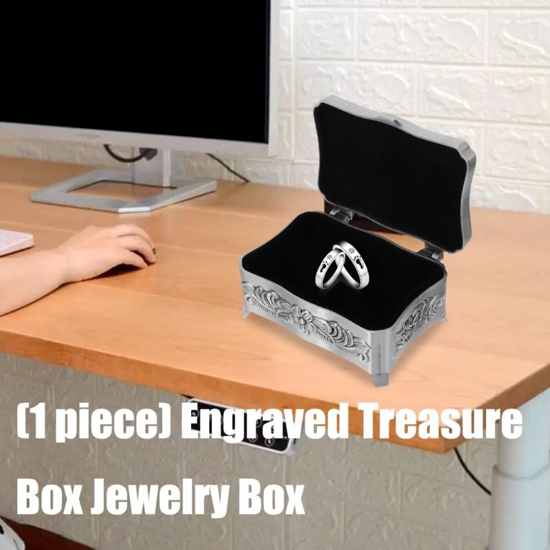Engraved Alloy Jewelry Box With Multi Compartment Storage For Earrings Necklaces Rings