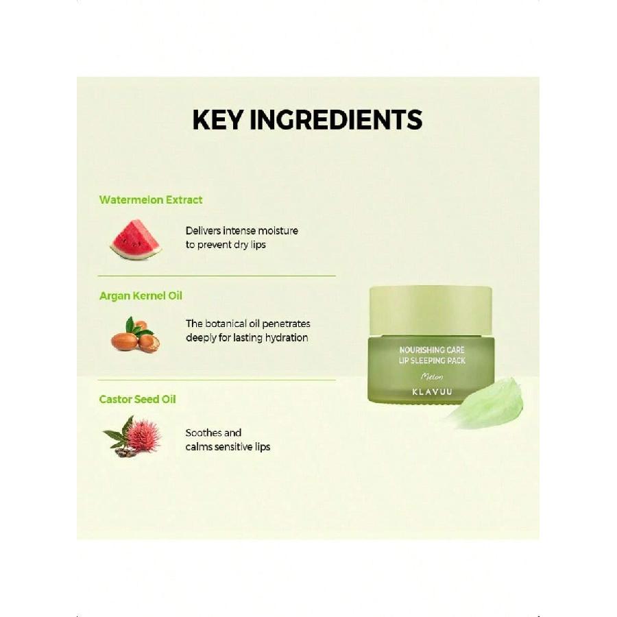 

KLAVUU Нічна маска для губ 20 мл | Ягідний аромат | Нічний корейський догляд для губ | Формула з глибоко зволожуючими інгредієнтами для дуже сухих губ диня