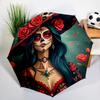 Sugar Skull Rose Umbrella Automatic Open/close, Sturdy Iron Frame & 8-Rib Structure, Umbrella for Women & Men, Christmas Gifts