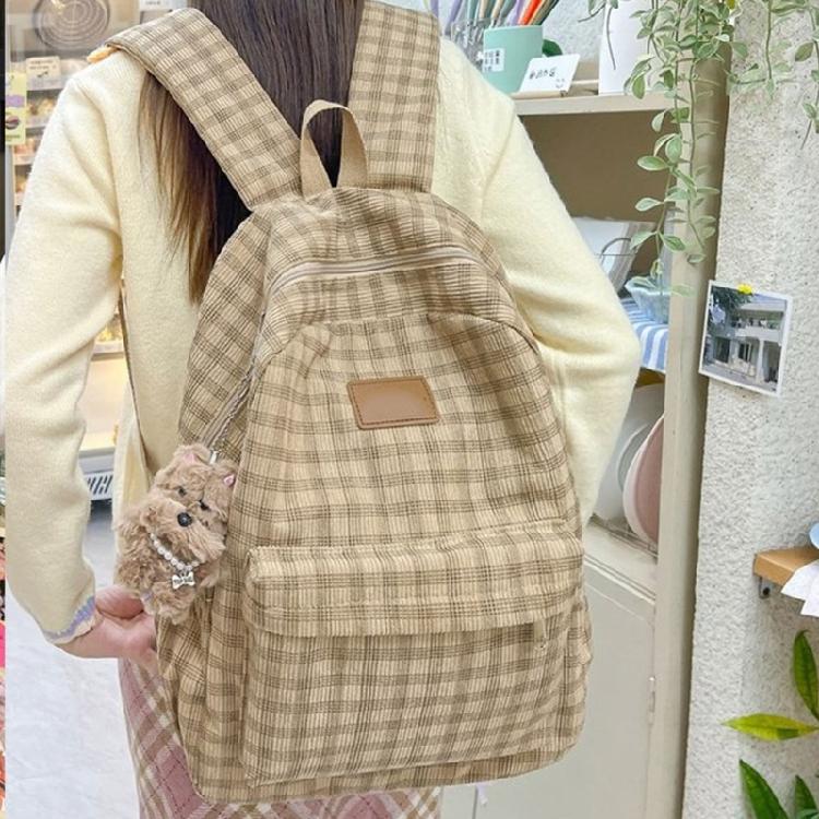 Harajuku Backpack for Girl Corduroy Lattice Backpack Large Capacity Daypacks Travel Bag Student School Backpack