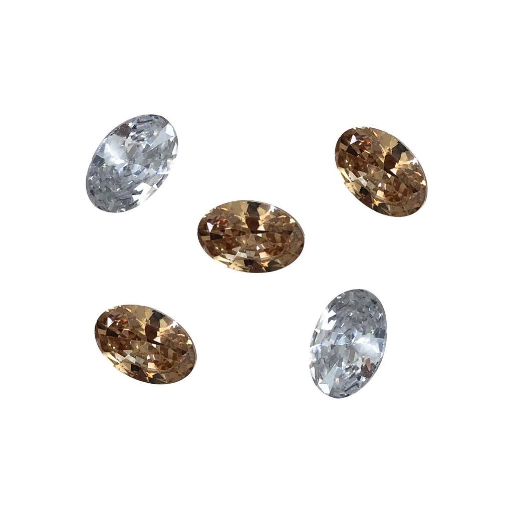 Elegant Zirconia Nail Art Gems: Sparkling White & Champagne Irregular Oval Diamonds