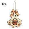 Indoor Wall Hanging Ornament Cute Bow Ghost Sign, Rustic Retro Floral Door Sign with Pumpkin Pastoral Autumn Hanger Basket, Vintage Halloween