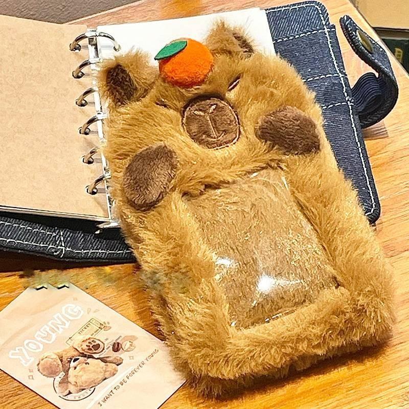 Orange Plush Capybara Card Case Animal Toy Student Id Storage Kid Birthday Gift
