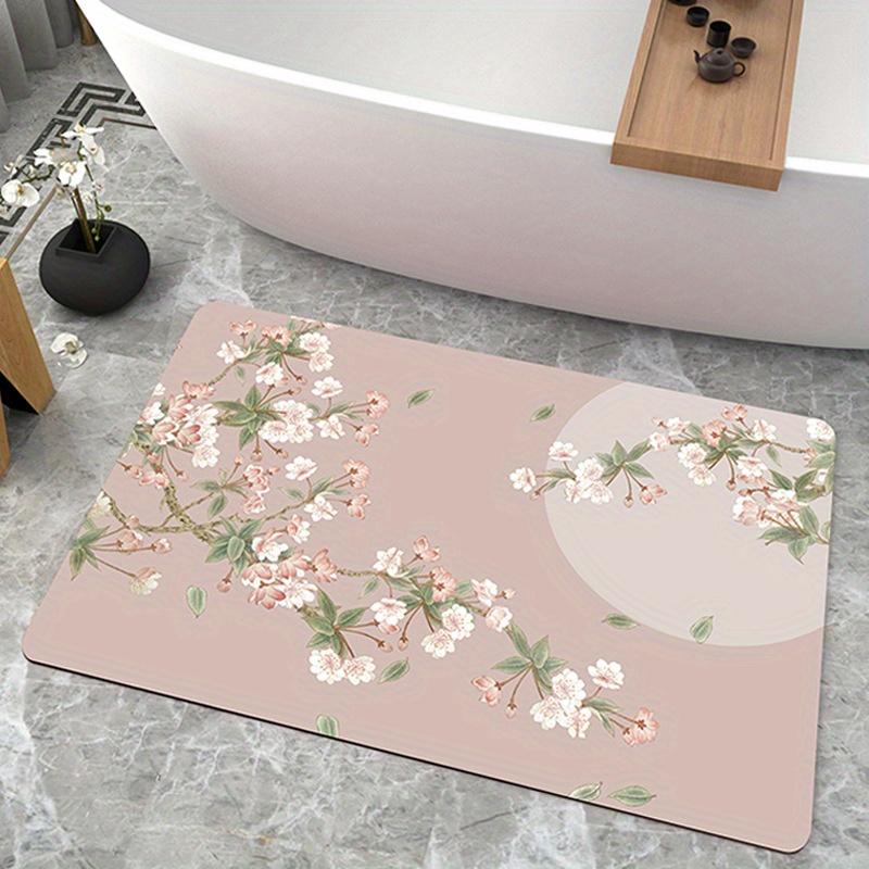 Tapis de bain antidérapant en terre de diatomée avec motif floral Séchage rapide Tapis de sol pour maison Cuisine Salle de bain Tapis absorbant Paillassons
