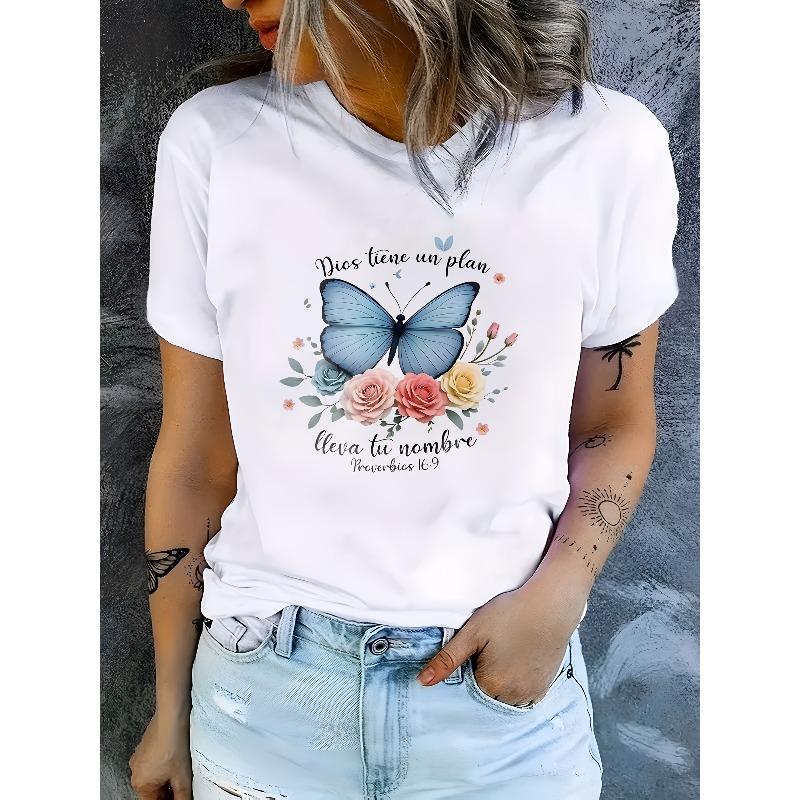 

European size New Version of The Small Regular Short-Sleeve Butterfly Print T-Shirt for Women 4XL