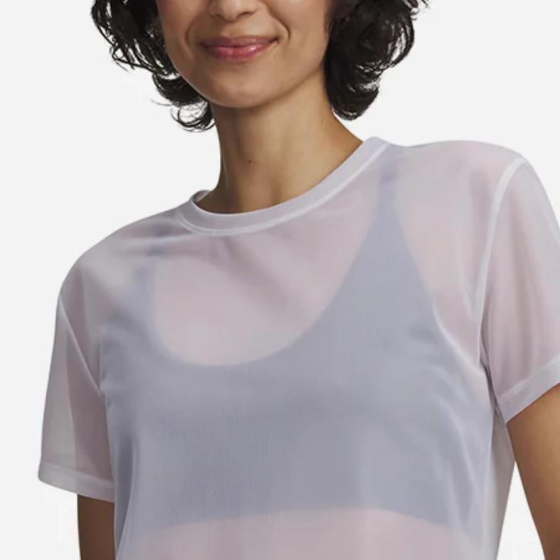 Under Armour Mesh Breathable Solid Color Pullover Drop Shoulder T-Shirt Women Tops 6009681-100