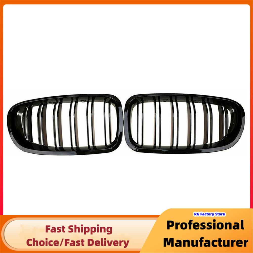 Car Front Kidney Sport Grille For BMW 5 Series F10 F11 F18 520d 530d 540i 2010-2017 1Pair Gloss Black Dual Slats Racing Grill