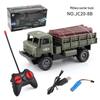 Four-Wheel Drive RC Military Transport Vehicle with USB Charging, LED Lights, and Climbing Rubber Tires