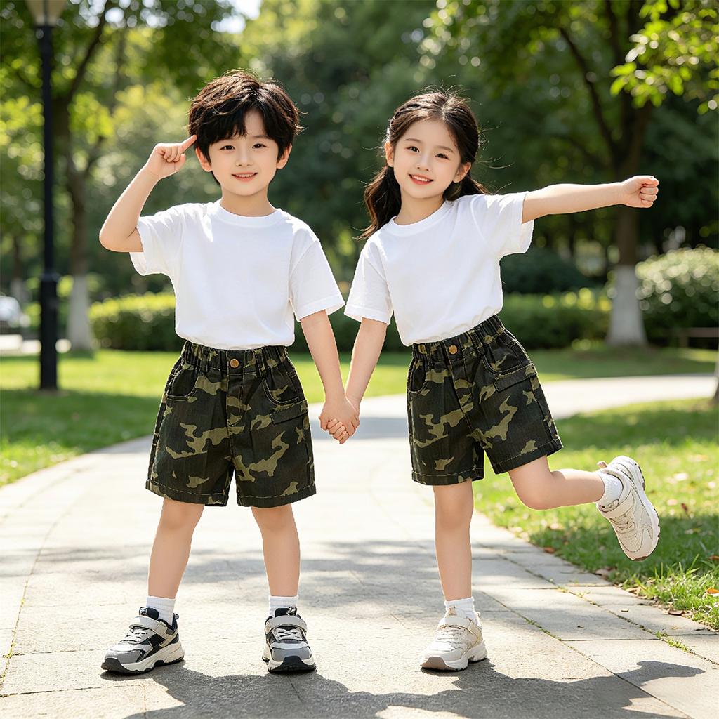 Boys' and girls' shorts camouflage pants summer new style children's casual pants outdoor mid to large children's trendy children's clothing