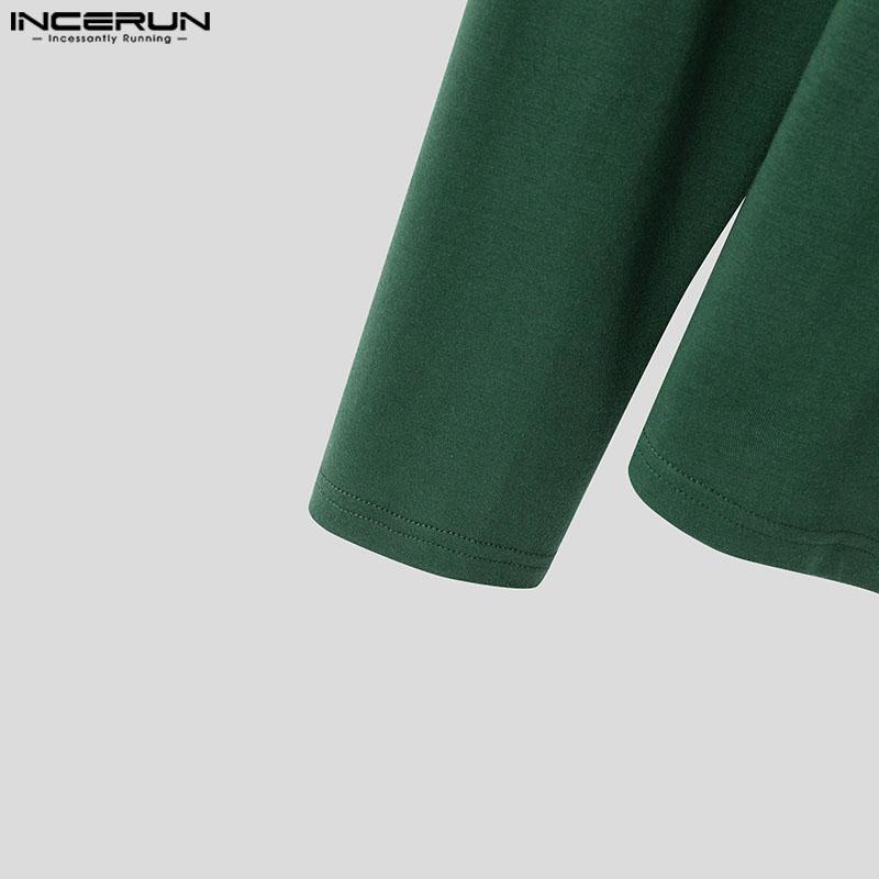 INCERUN Summer Men's Round Neck Long Sleeve Buttons Design Irregular T-shirts Tops
