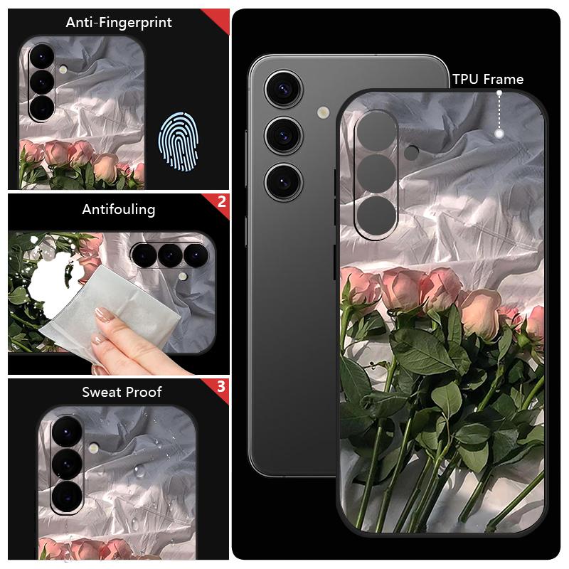 Housse Peinture à l'Huile Fleurs Roses Pour Samsung Galaxy S24 S25 FE S25 S23 S22 Ultra A17 A56 A16 A55 A25 A15 A36 A54 5G Cordon Housse Souple