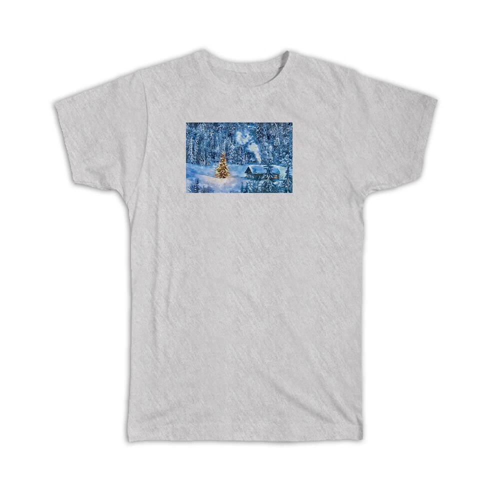 Gift T-Shirt : Watercolor Winter Lighted Tree M