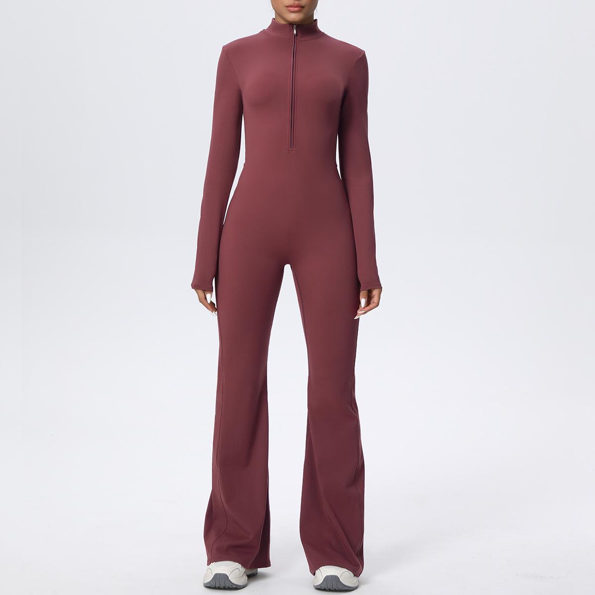 

New Nude Yoga Bodysuit - Quick-Dry, Stand Collar, Wide Leg Fitness Wear for Women Small