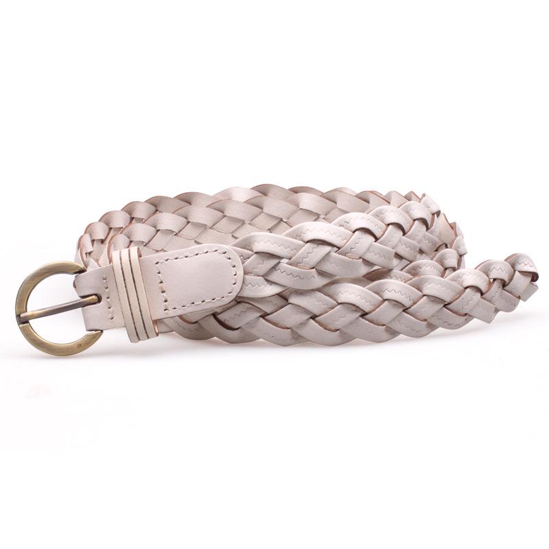 Ladies Retro European and American Style Handwoven Leather Belt Fashion Pin Buckle Simple Love Hollow Clothing Decorative Belt