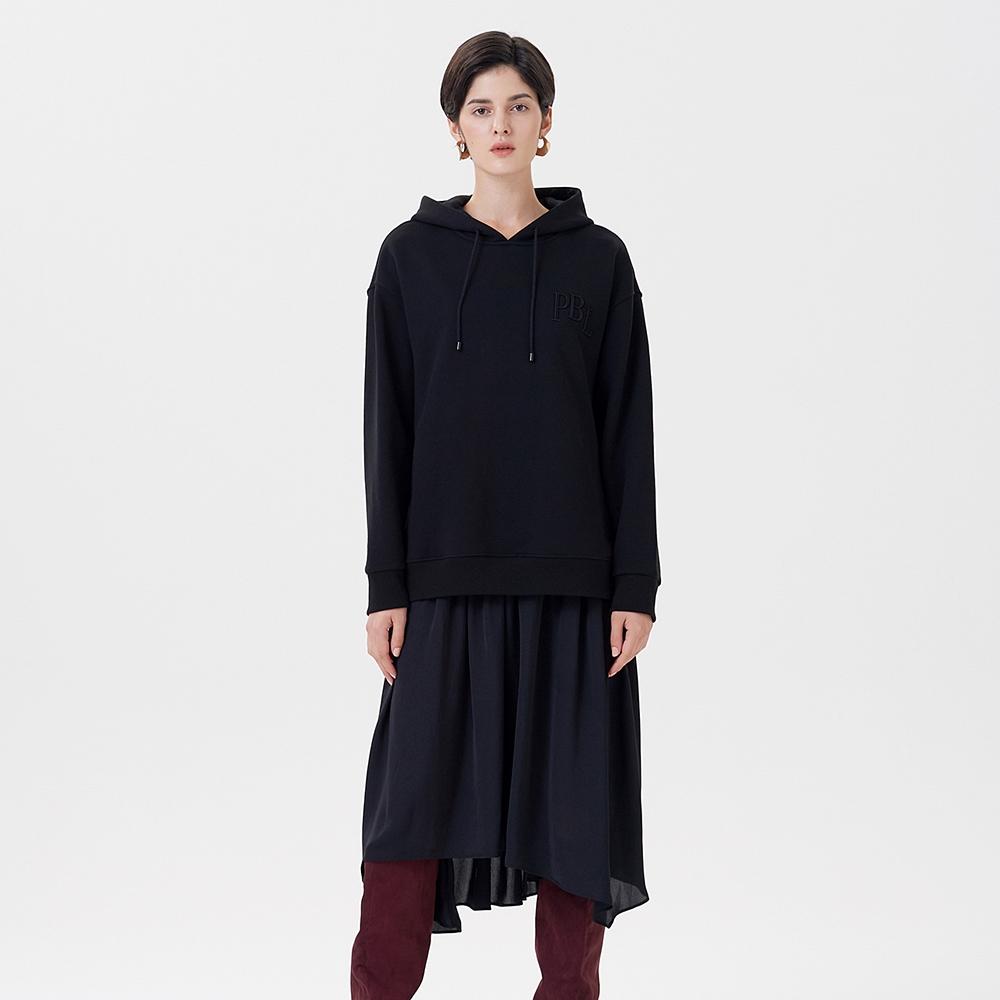Pin Black Hood Shirring One-Piece Black