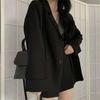 Veste de costume à revers pour femme, manches longues, simple boutonnage, poches, design, couleur unie, ample