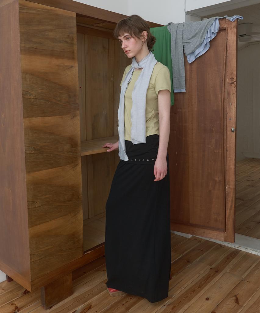 Pisis Side Shirred Long Skirt_Black