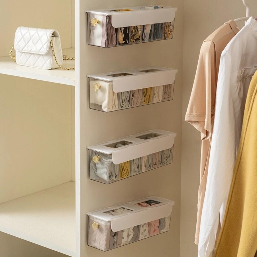 Transparent Sock Storage Box Multi-Compartment No Punching Drawer Style Box Stackable plastic Compartment Box Office