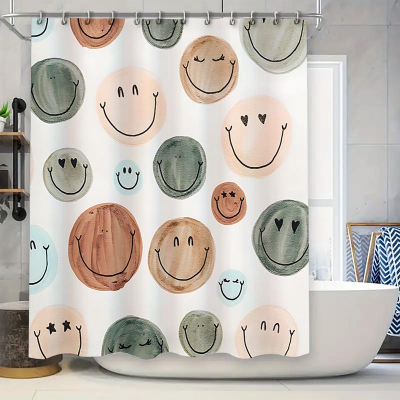 

Happy Smile Pattern Shower Curtain For Bathroom - Waterproof And Durable With Modern Design Easy To Clean And Maintain W60H190(CM)-1 Pcs