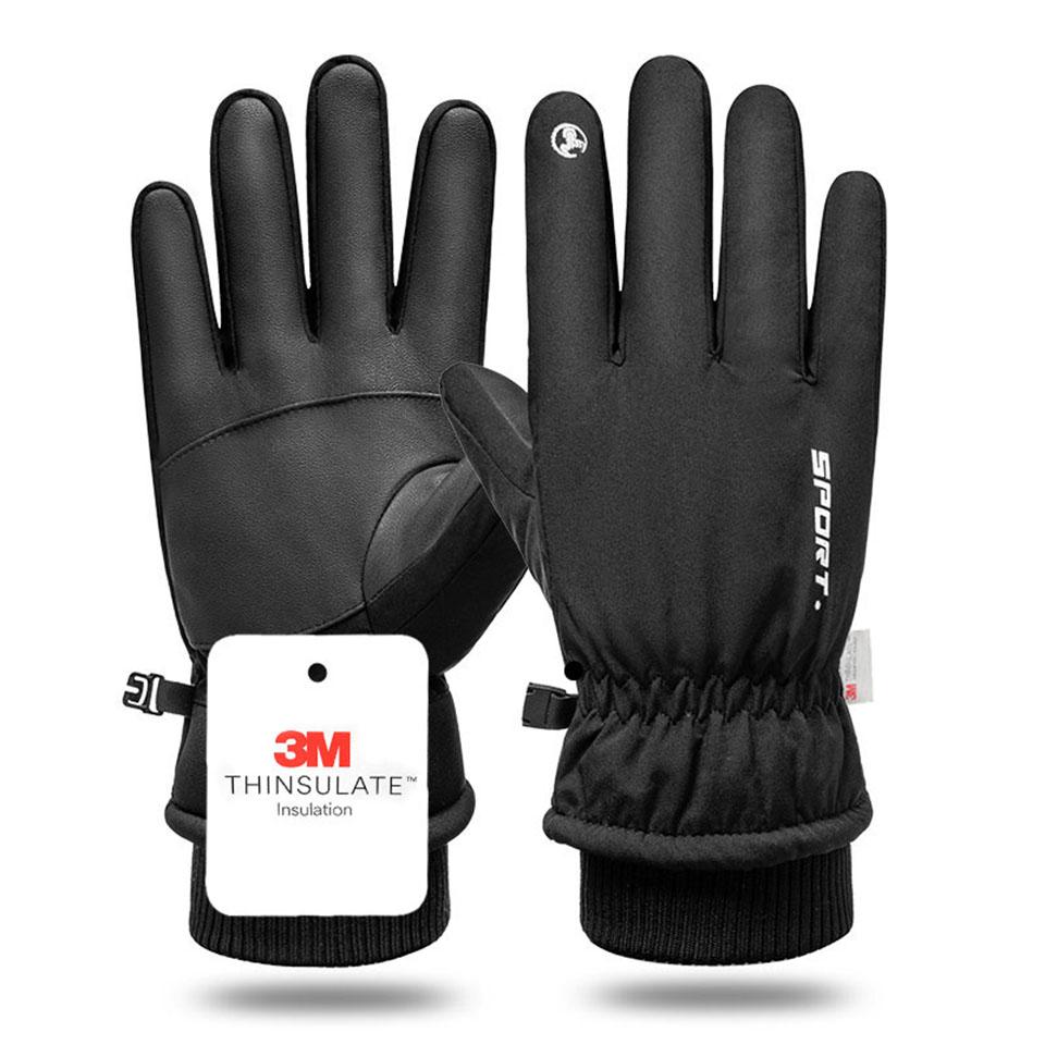 

Loogdeel Sports Running Motorcycle Ski Touch Screen Fleece Gloves Non-Slip Warm Full Fingers Men Winter Waterproof Cycling Glove L