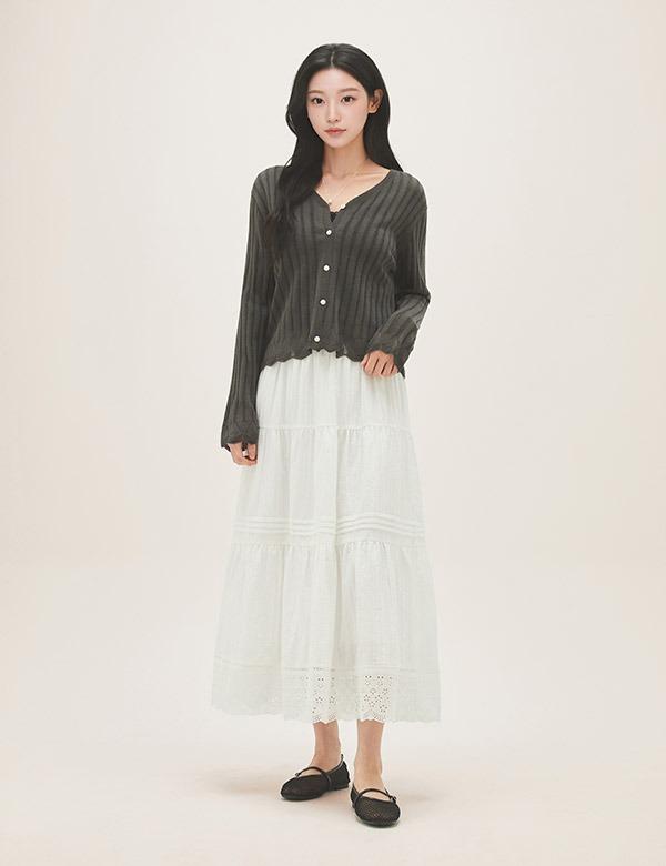 Roem Cotton Eyelet Elastic Long Skirt Rmwhg25R13