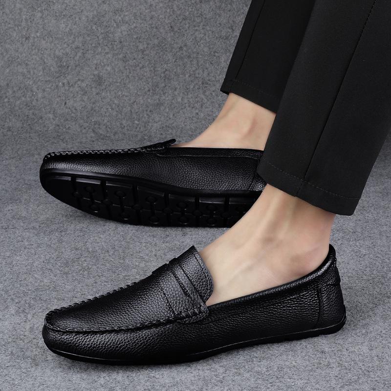 Men's Shoes 2025 Summer New Korean Version Light One-pedal Lazy Doudou Shoes Soft Sole Retro Large Size Casual Leather Shoes