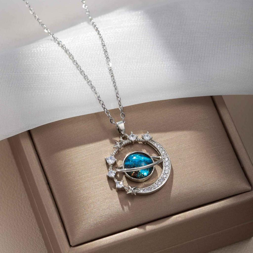 Titanium Steel Star Necklace for Women Planet Moon Astronaut Pendant Necklaces Jewelry Gifts