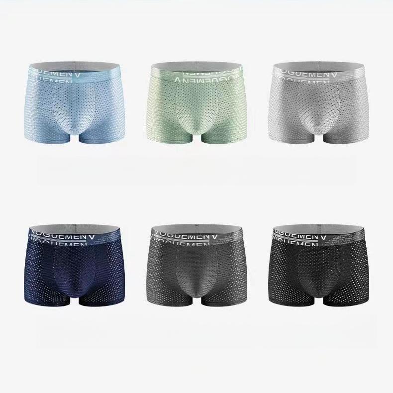 6pcs Men's Ice Silk Underwear Mesh Four Corner Shorts Summer Thin Breathable Large Flat Corner Shorts Boxer Brief