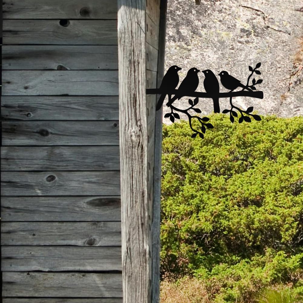 WADORN Metal Birds Yard Art Decor, Birds on Branch Tree Silhouette Stakes Birds Outdoor Ornaments Gift Birds on Branch Outdoor Tree Decor for Yard