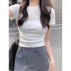 Irregular American style right shoulder short-sleeved T-shirt for women in summer hot girl high waist exposed navel slim fit versatile short top