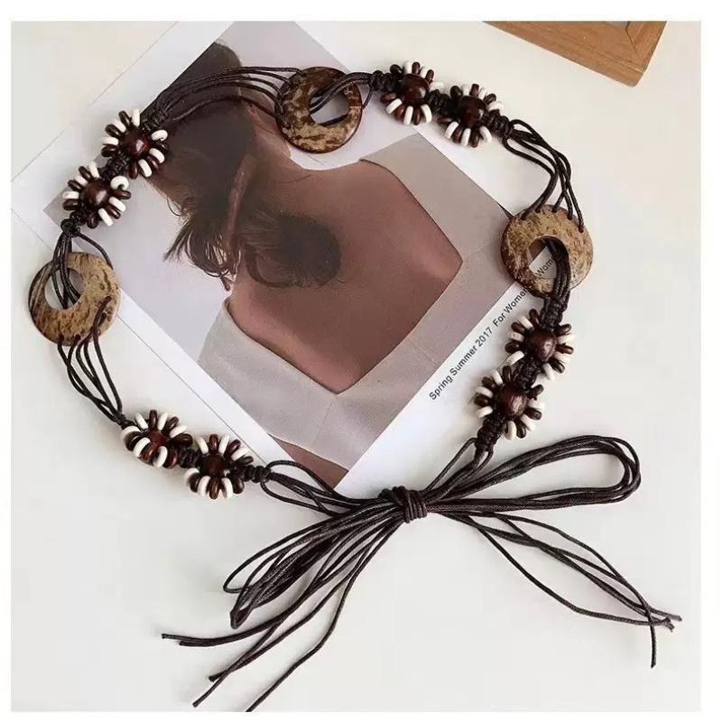 Bohemian Coconut Shell Accessories Decorative Waist Rope Women's Dress Waist Chain Retro Knitted Belt Belt