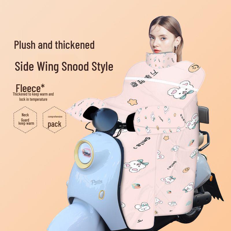 

2025 Winter Fleece-Lined Cartoon Oxford Cloth Electric Bicycle Windshield - Large Size Shoulder Protection for Cold and Warmth