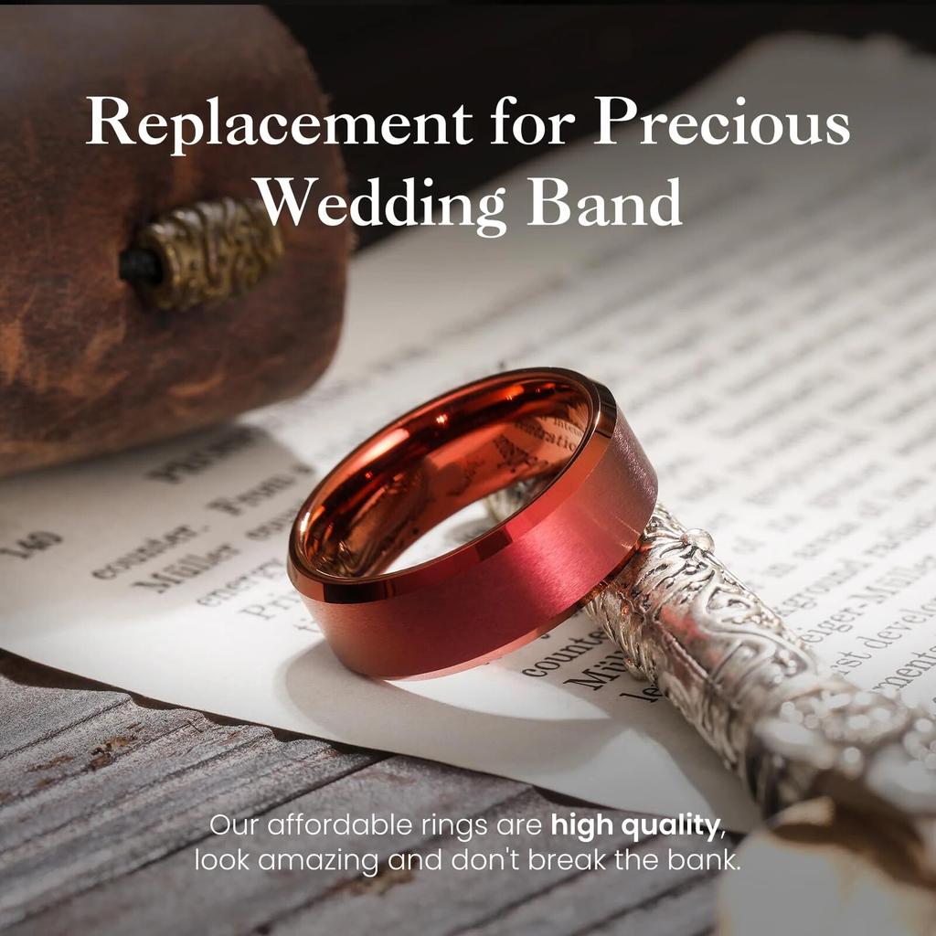 2024 Simple 8mm Red Stainless Steel Rings For Men Women Red Matte Finish Beveled Polished Edge Men Rings Wedding Band Jewelry