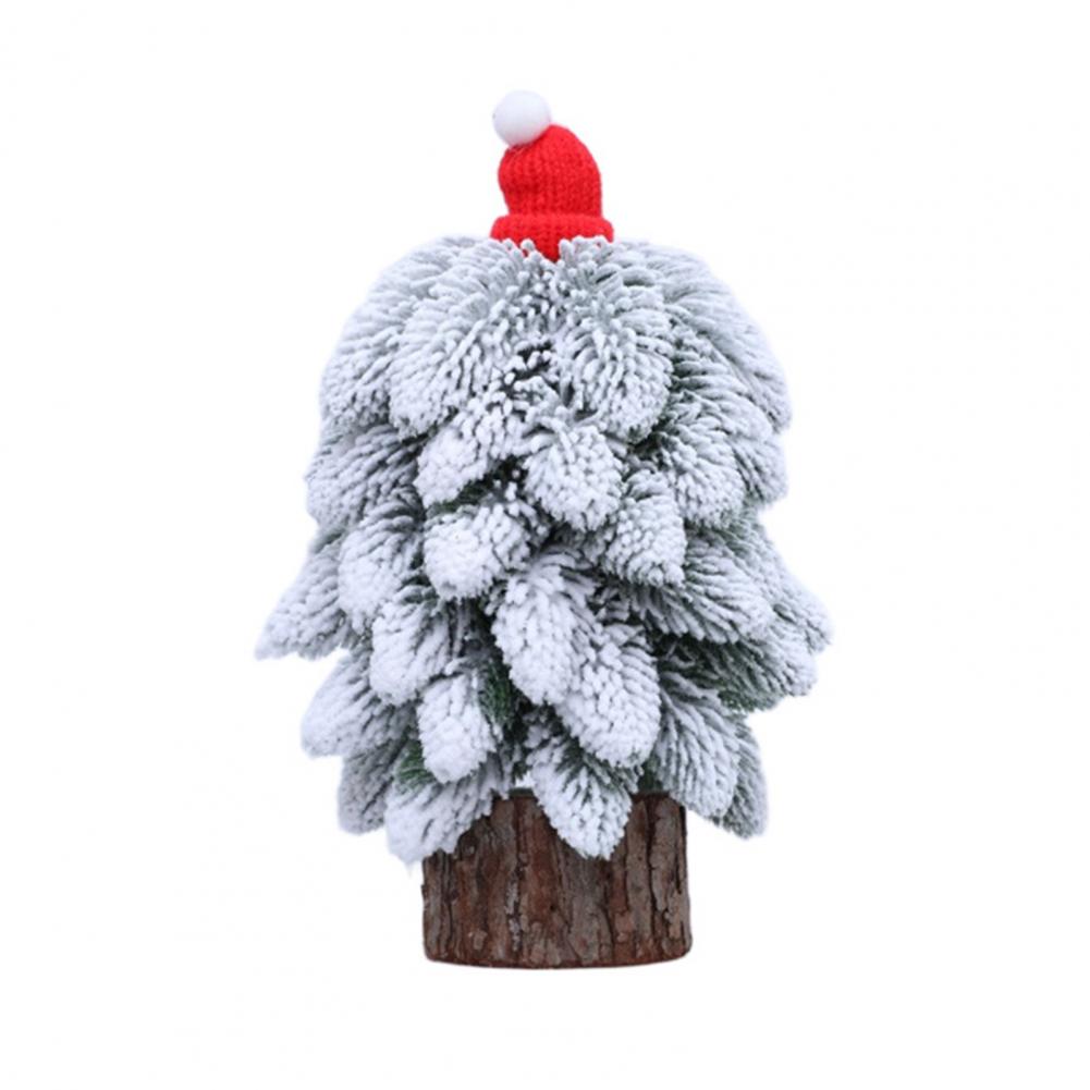 Holiday Decor Small Flocked Mini Christmas Tree with Wooden Stand for Holiday Tabletop Decoration Festive Party Supplies