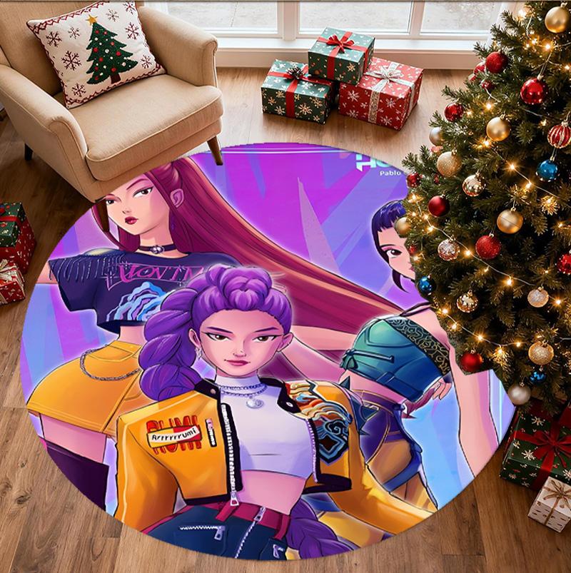 KPop Demon Hunters Pattern Round Rug, Indoor/Outdoor Mat, for Picnic, Gameroom, Bedroom, Office, Living Room, Home Decor Carpet, Birthday Gift