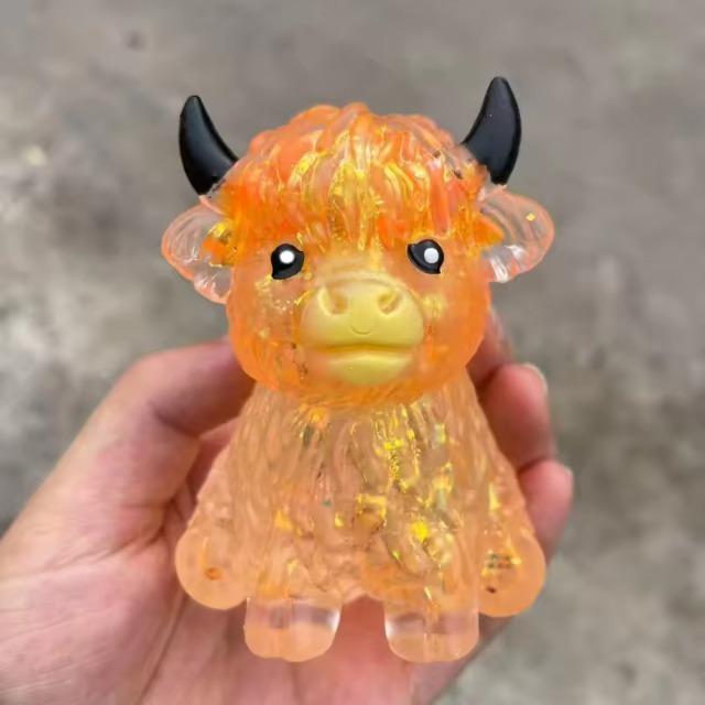 Vaca das Terras Altas com Glitter Bola Anti-Stress Squishy de Subida Lenta Brinquedo de Apertar Fofo Macio Fidget Sensorial Brinquedo para Alívio da Ansiedade