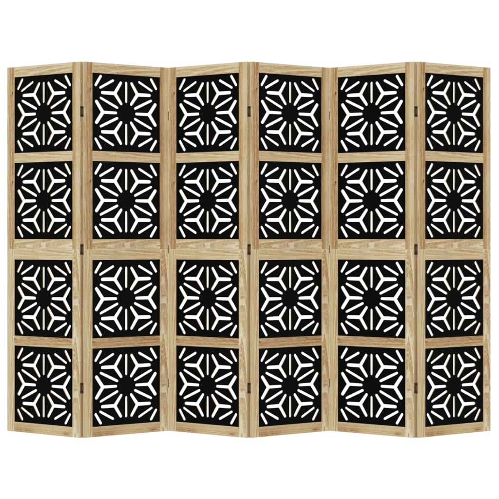 6 Piece Room Divider In Brown and Black Solid Paulownia Wood