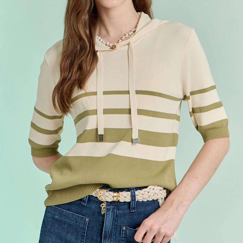 

Maxza Stripe Hoodie Summer Short Sleeve Knit Zd08qk031on blacks/FREE