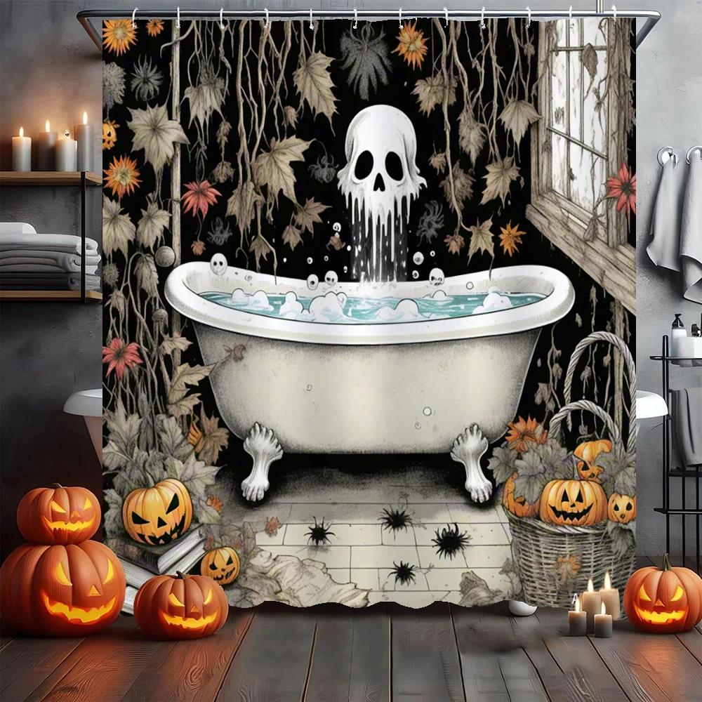 Lustiger Halloween-Duschvorhang Wasserdichter Badezimmer-Vorhang Schrecklicher Verrückter Skelett, Geist, Dunkler Stil Heim-Dekorationsvorhang