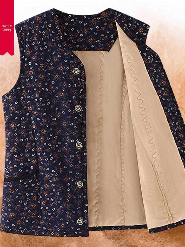 Women's Plus Size Camel Down Vest – Fleece-Lined, Elastic Fit for Middle-Aged and Elderly