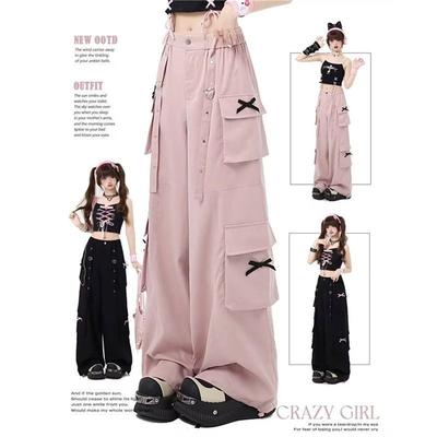 Pantalons Décontractés d'Été Fins Doux Frais Taille Haute pour Femmes Style Rue Droits Amples Jambes Larges Pantalons Cargo Pantalons Y2k Hot Girl