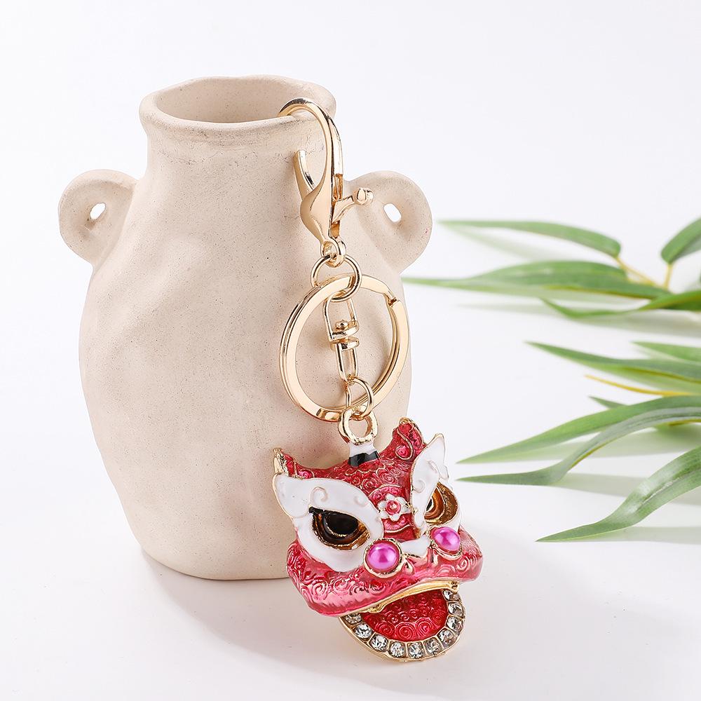 Lion Dance Rhinestone Lion Head Keychain - Chinese Style Pendant