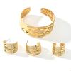Retro Geometric Pleated Ring & C-Shaped Earrings Bracelet Set