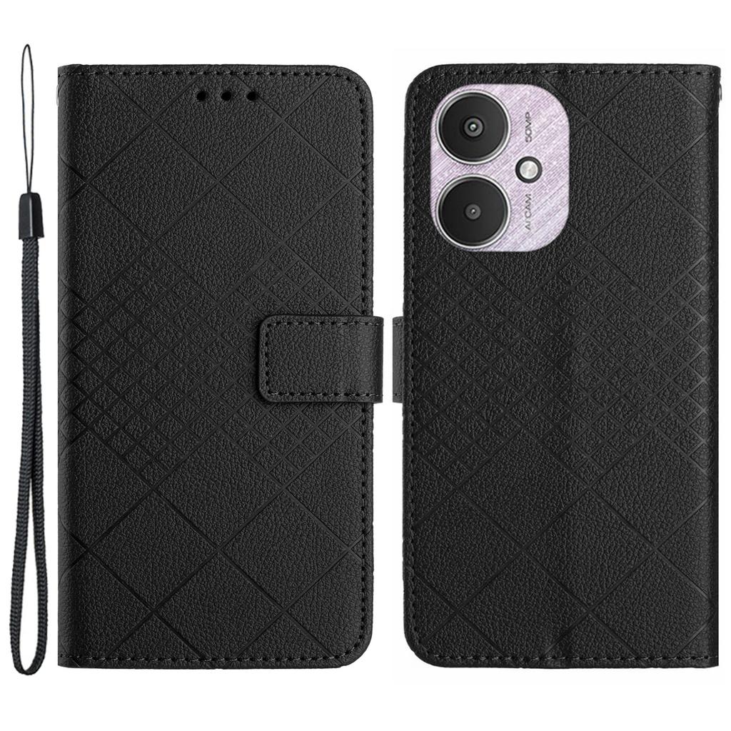 HT06 For Xiaomi Redmi 13C 4G/5G/13R 5G/Poco M6 5G/Poco C65 4G Leather Case Rhombus Pattern with Wrist Strap