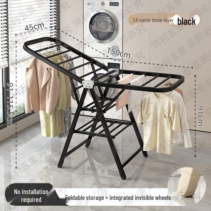 Folding Floor-Standing Clothes Drying Rack for Household, Bedroom, Balcony, Indoor Use - Ideal for Baby Clothes and Quilts.