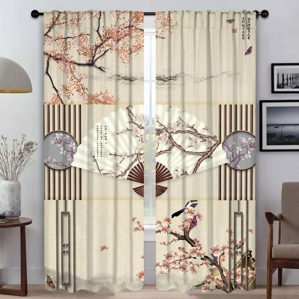 Ancient Chinese Style Window Curtain for Room 2 Panel Elegant Room Curtains Tulle for Bedroom Halloween Decoration Partition
