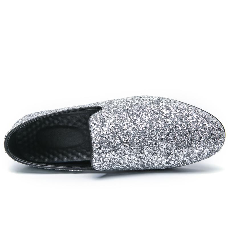 Men’s Loafers Dress Shoes Silver Party Nightclub Smoking Shoes Men Gold Retro Tuxedo Wedding Blazers Saddle Shoes Large Size