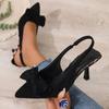 Sexy Big Bowknot Sling Back Pumps Women 2025 Summer Thin High Heels Shoes Women Black Pointed Toe Party Shoes