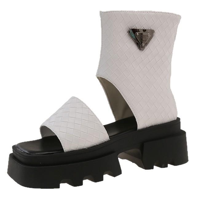 Muffin-Sohle Zehenfrei Kurzer Schaft Ausgehöhlte Martin-Stiefel Damen Sommer 2025 Neue Gewebte Römersandalen Kinder