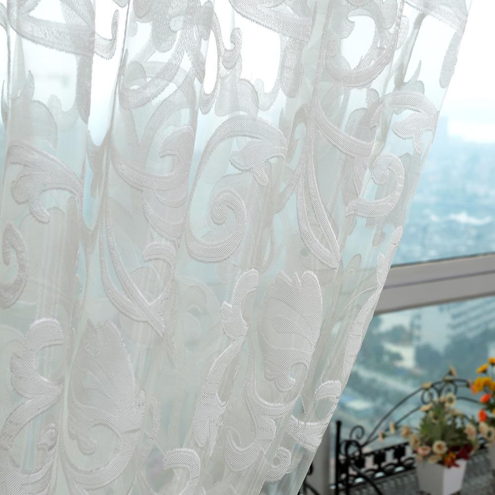 1 Stück LOZUJOJU Moderner Weißer Jacquard Voile Stoff Tüll Vorhang Fensterabdeckung für Wohnzimmer Schlafzimmer Heimdekoration